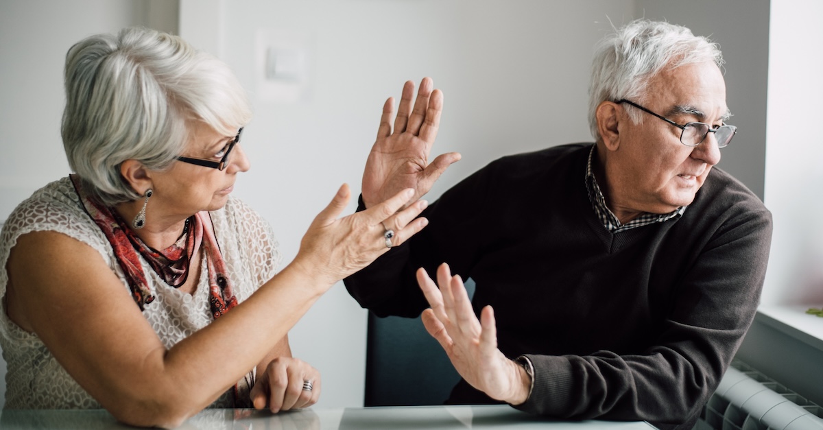 Senior married couple arguing marriage fight disagreement